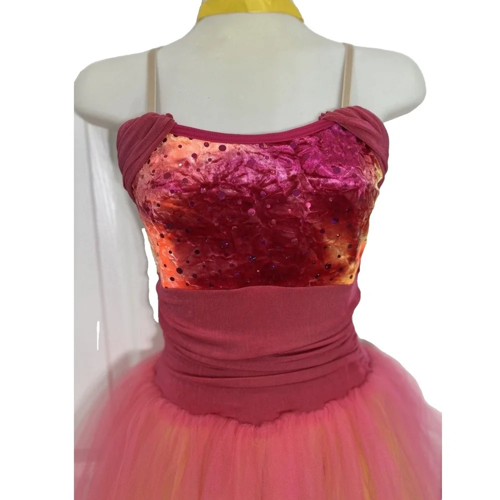 Weissman Tutu Dress Dance Costume Size Child Large Ombre Pink Orange Shimmer